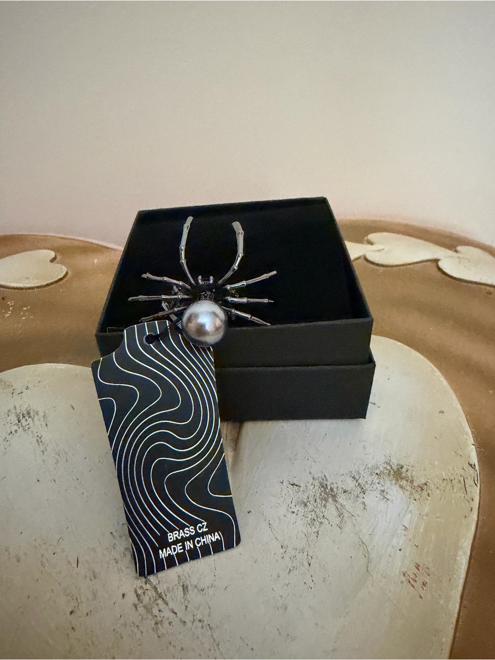 Eye Candy Halloween Brass Cz Statement Spider Ring